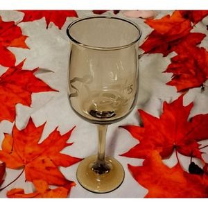 Wine Glass Etched His Doe Deer Head Goblet Stem Fluted Rim Smokey Brown 8" Tall